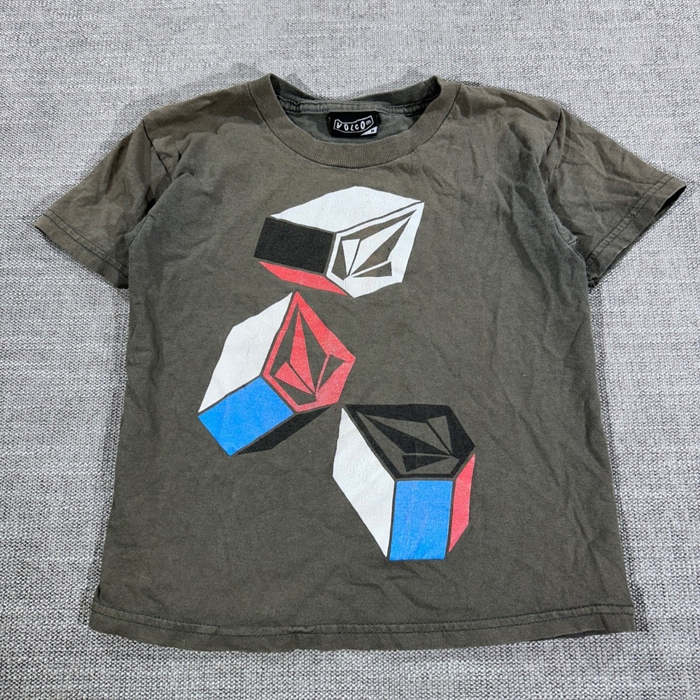 Volcom Graphic T-Shirt Youth Boys Size Medium Gray Green Stone Logo Good
